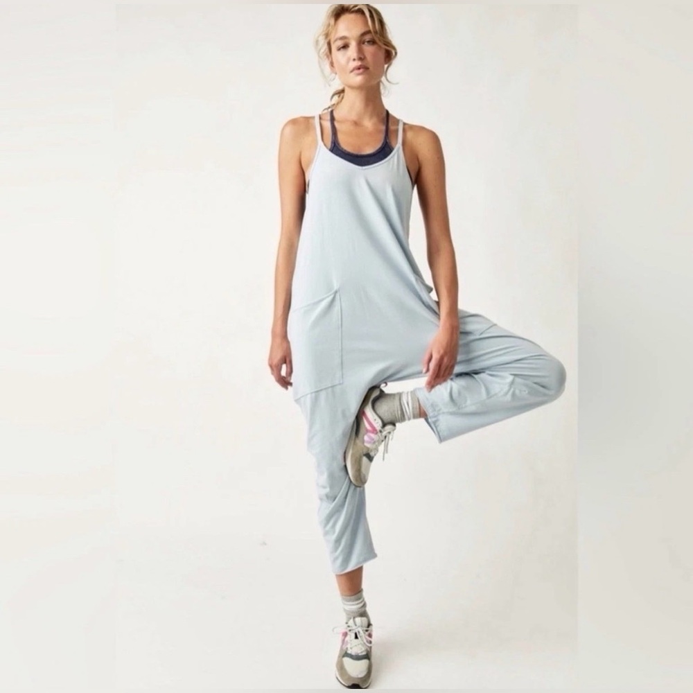Free People FP Movement Hot Shot Jumpsuit Pants Romper Mediterranean Blue XS NWT - Picture 4 of 16
